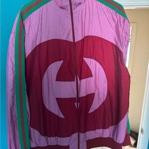 Gucci Pink Satin-Look Jacket with Burgundy Trim